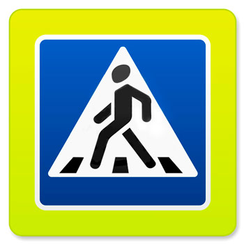 Дорожный знак 5.19.1д «Пешеходный переход» флуоресцентный (металл 0,8 мм, II типоразмер + кант: сторона 900 мм, С/О пленка: тип В алмазная)